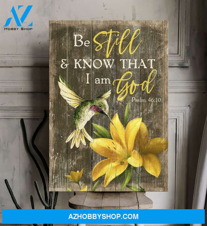 Portrait God Canvas - Bible Verse Wall Art - Hummingbird and Flower - Be still and know that I am God 2 Canvas