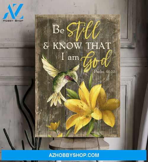 Portrait God Canvas - Bible Verse Wall Art - Hummingbird and Flower - Be still and know that I am God 2 Canvas