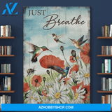 Portrait God Canvas - Bible Verse Wall Art - Hummingbird and flower field - Just breathe Canvas