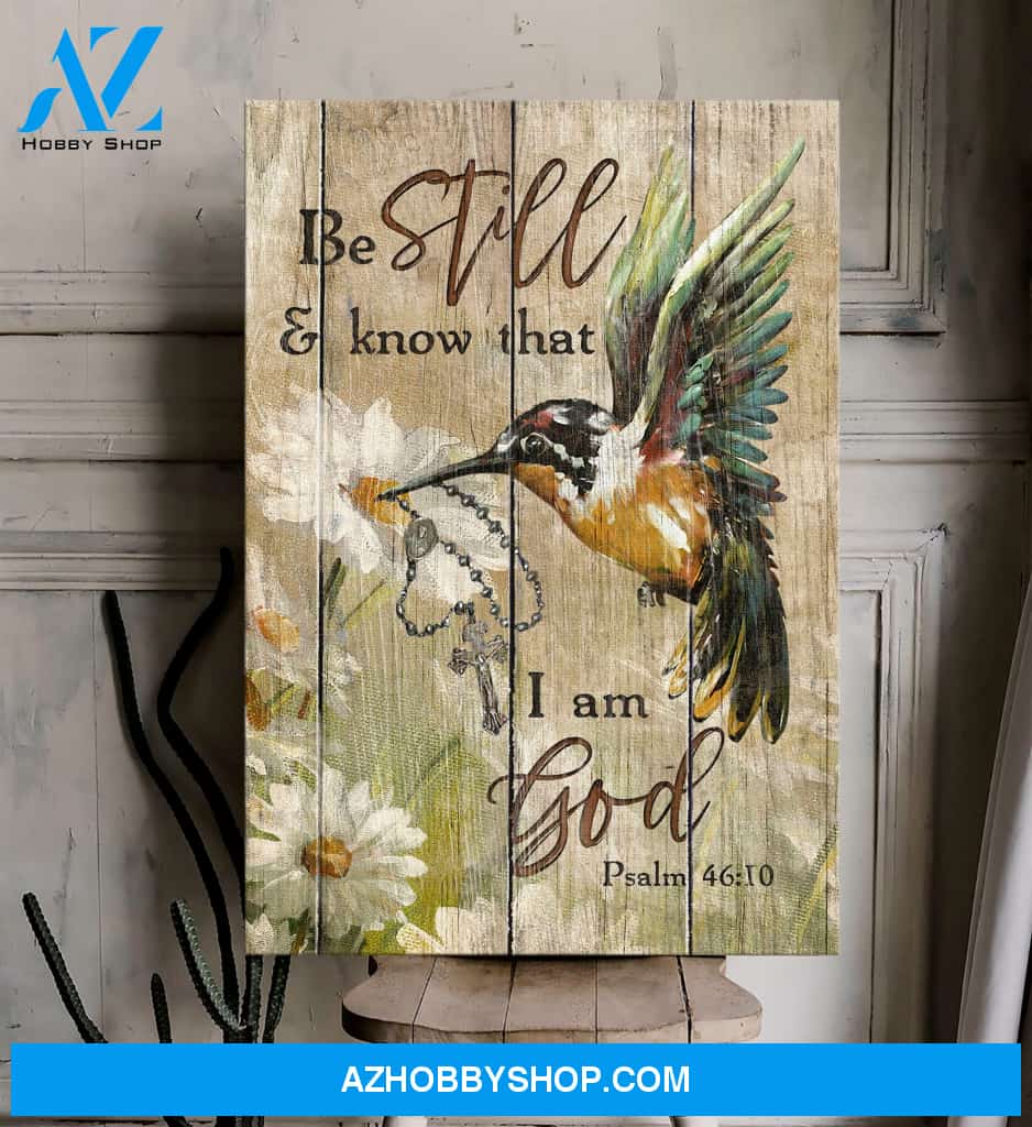 Portrait God Canvas - Bible Verse Wall Art - Hummingbird and Jesus - Be still and know that I am God Canvas