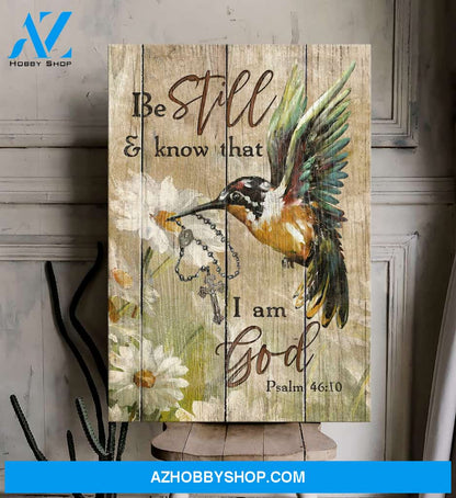 Portrait God Canvas - Bible Verse Wall Art - Hummingbird and Jesus - Be still and know that I am God Canvas