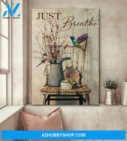 Portrait God Canvas - Bible Verse Wall Art - Hummingbird - Just breathe 1 Canvas