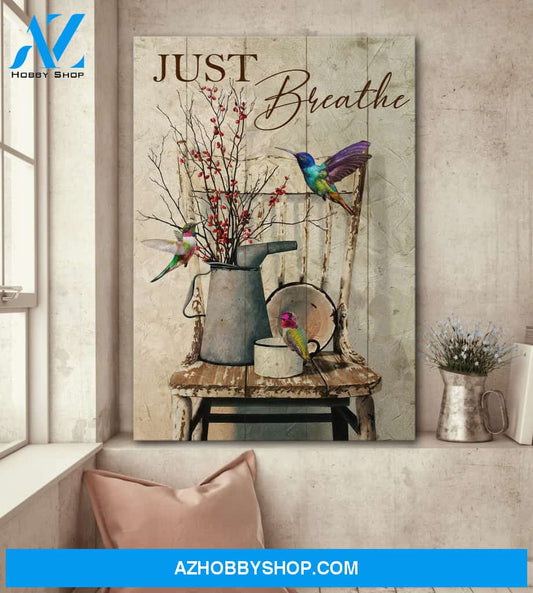 Portrait God Canvas - Bible Verse Wall Art - Hummingbird - Just breathe 1 Canvas