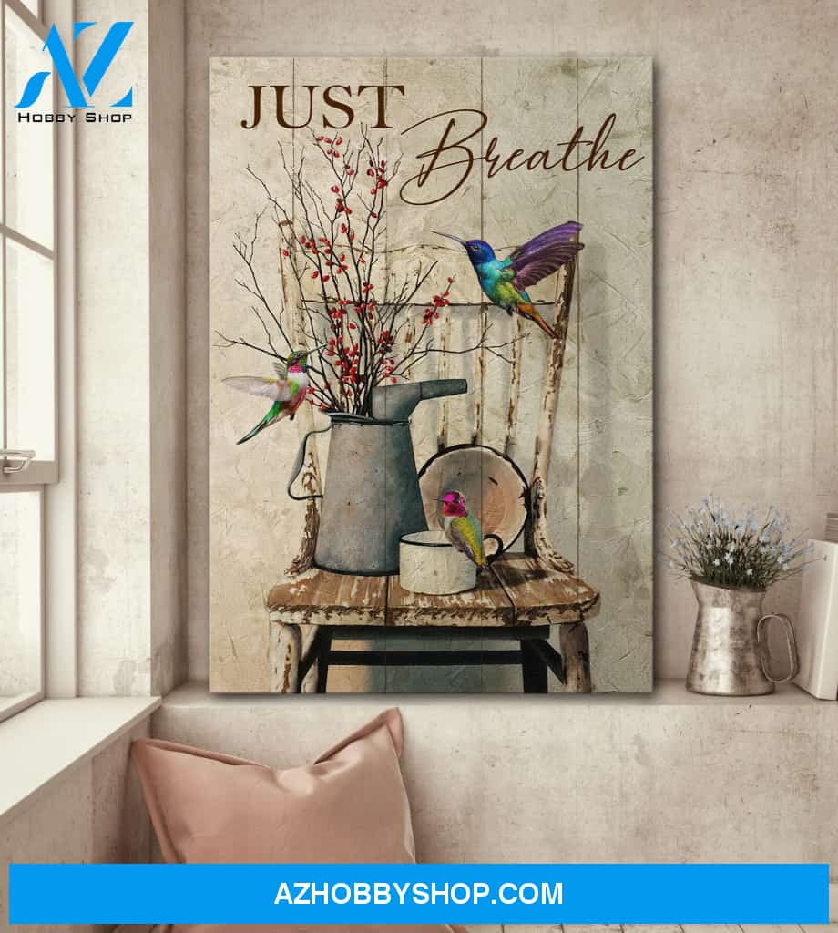 Portrait God Canvas - Bible Verse Wall Art - Hummingbird - Just breathe 1 Canvas