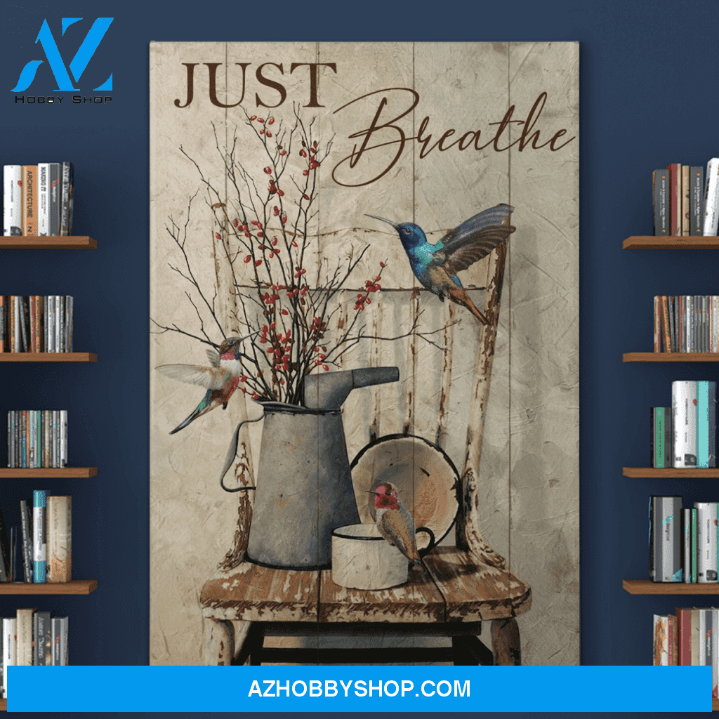 Portrait God Canvas - Bible Verse Wall Art - Hummingbird - Just breathe 1 Canvas