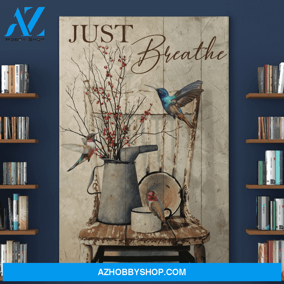 Portrait God Canvas - Bible Verse Wall Art - Hummingbird - Just breathe 1 Canvas