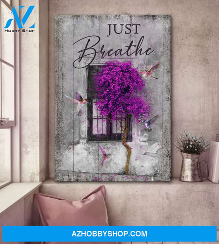Portrait God Canvas - Bible Verse Wall Art - Hummingbird - Just breathe Canvas