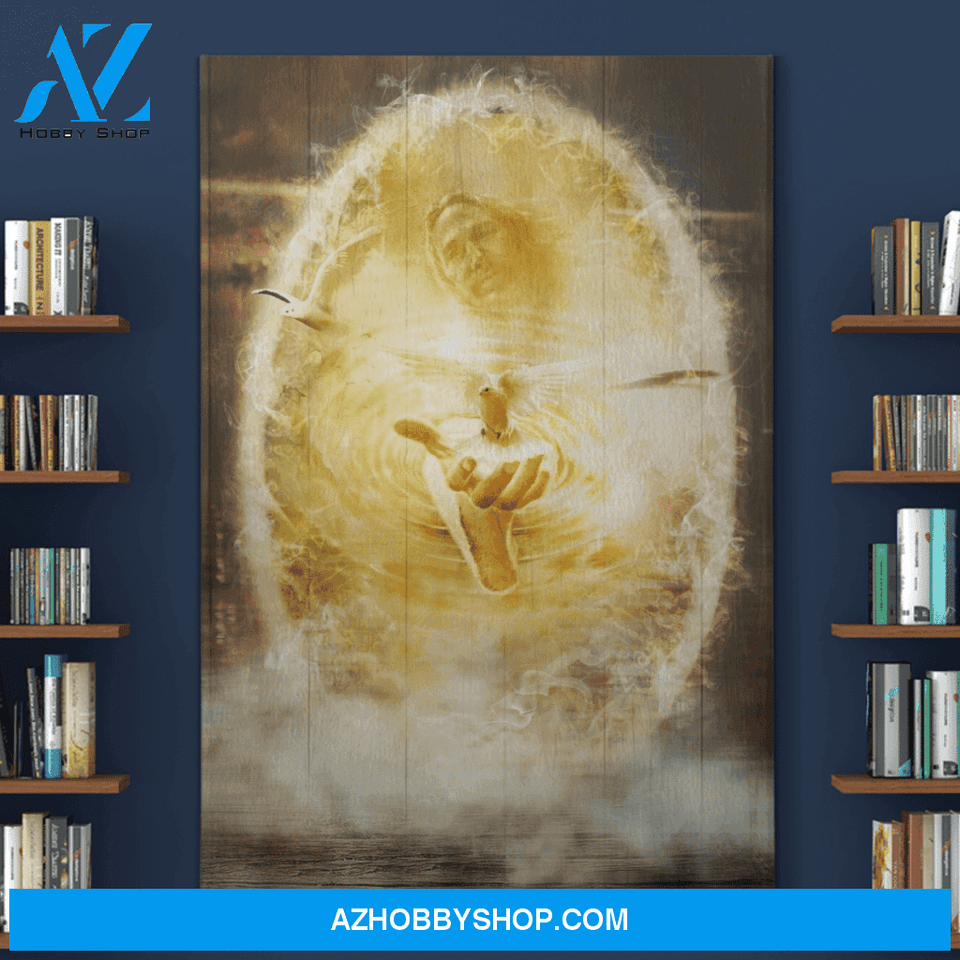 Portrait God Canvas - Bible Verse Wall Art - Jesus - A dove on his hand Canvas