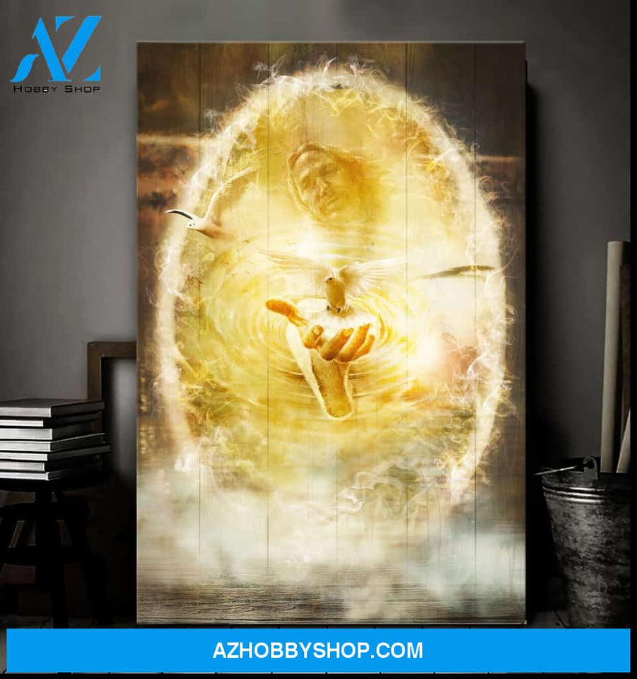 Portrait God Canvas - Bible Verse Wall Art - Jesus - A dove on his hand Canvas