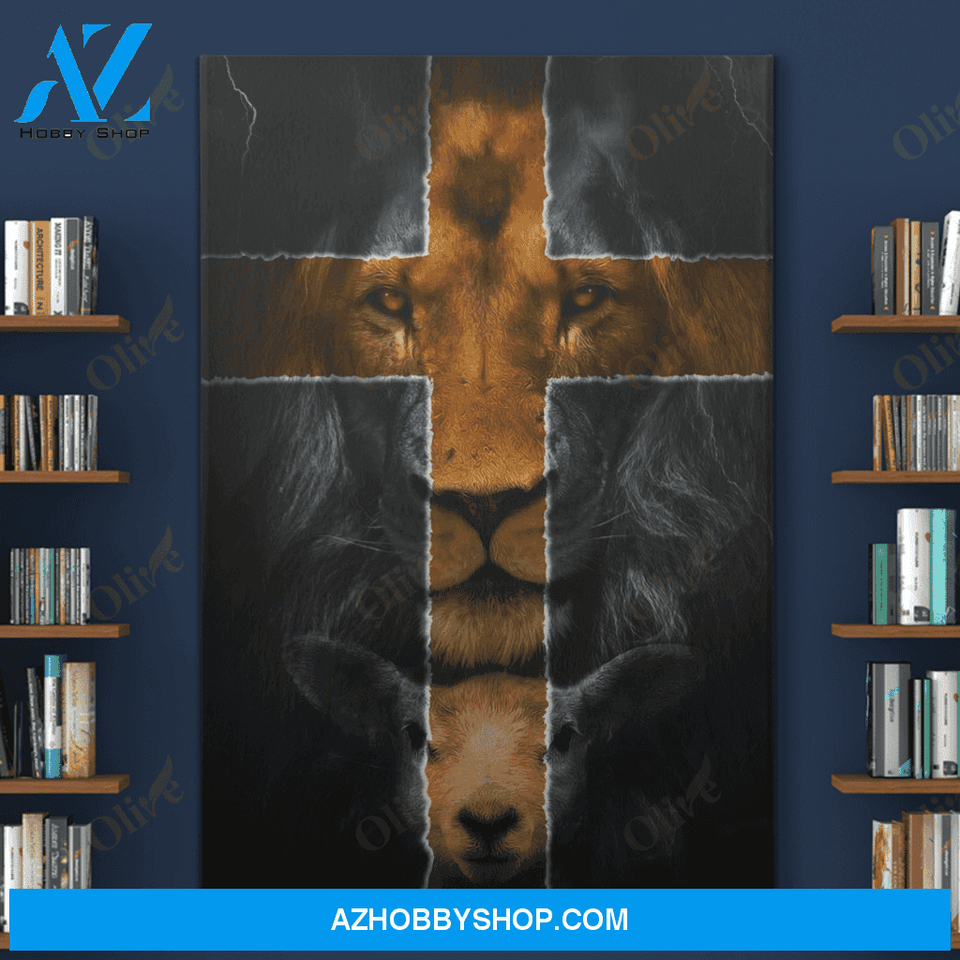 Portrait God Canvas - Bible Verse Wall Art - Jesus - Amazing lion and a lamb Canvas
