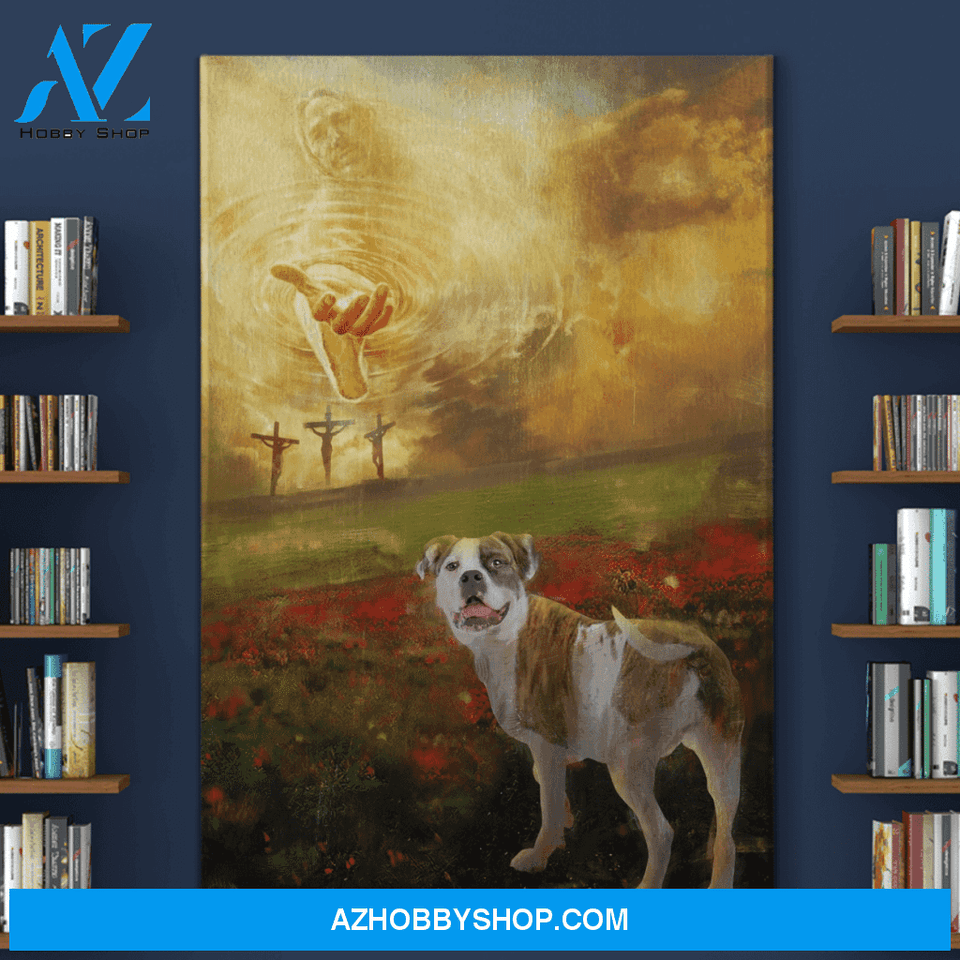 Portrait God Canvas - Bible Verse Wall Art - Jesus and American Bulldog - To the beautiful world Canvas