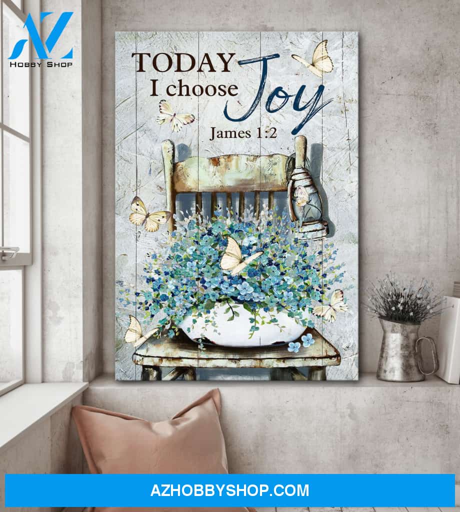 Portrait God Canvas - Bible Verse Wall Art - Jesus and butterflies - Today I choose Joy Canvas