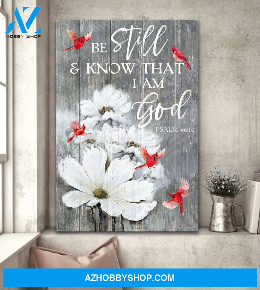 Portrait God Canvas - Bible Verse Wall Art - Jesus and Cardinal - Be still and know that I am God Canvas