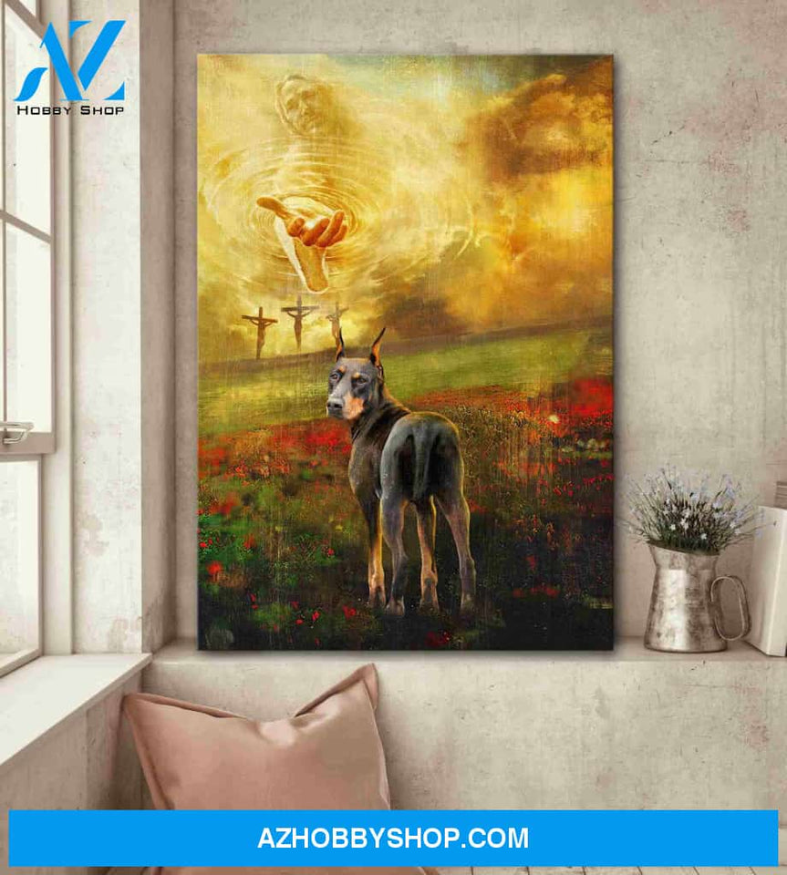 Portrait God Canvas - Bible Verse Wall Art - Jesus and Doberman - To the beautiful world Canvas
