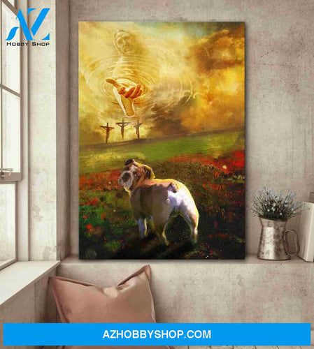 Portrait God Canvas - Bible Verse Wall Art - Jesus and English Bulldog - To the beautiful world Canvas