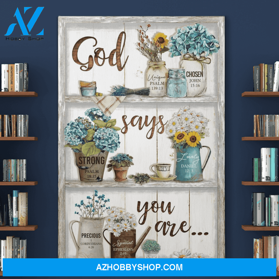 Portrait God Canvas - Bible Verse Wall Art - Jesus and Flowers god says you are Canvas