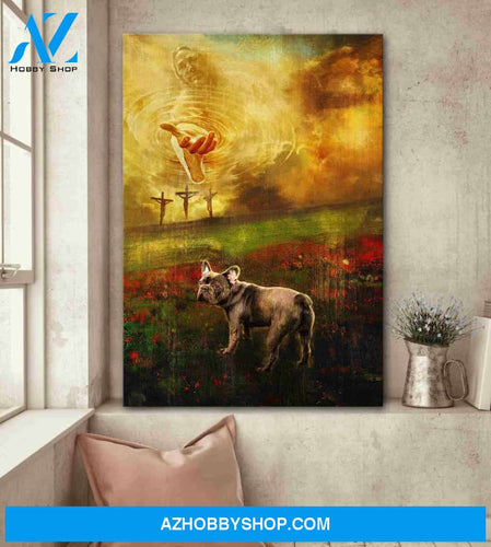 Portrait God Canvas - Bible Verse Wall Art - Jesus and French bulldog - To the beautiful world Canvas