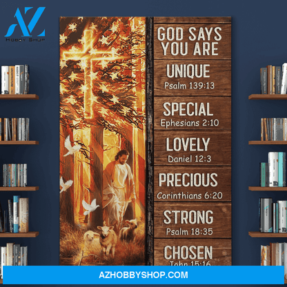 Portrait God Canvas - Bible Verse Wall Art - Jesus and lamb - God says you are Canvas