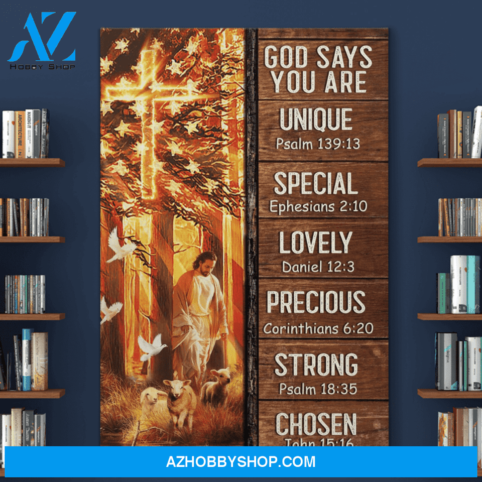 Portrait God Canvas - Bible Verse Wall Art - Jesus and lamb - God says you are Canvas