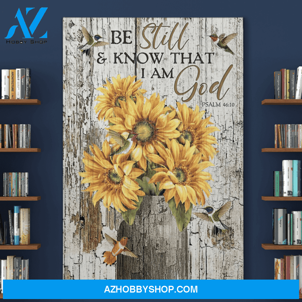 Portrait God Canvas - Bible Verse Wall Art - Jesus and Sunflower - Be still and know that I am God Canvas