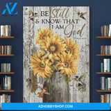 Portrait God Canvas - Bible Verse Wall Art - Jesus and Sunflower - Be still and know that I am God Canvas