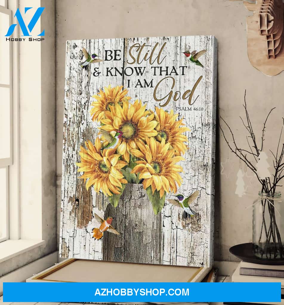 Portrait God Canvas - Bible Verse Wall Art - Jesus and Sunflower - Be still and know that I am God Canvas
