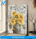 Portrait God Canvas - Bible Verse Wall Art - Jesus and Sunflower - Be still and know that I am God Canvas