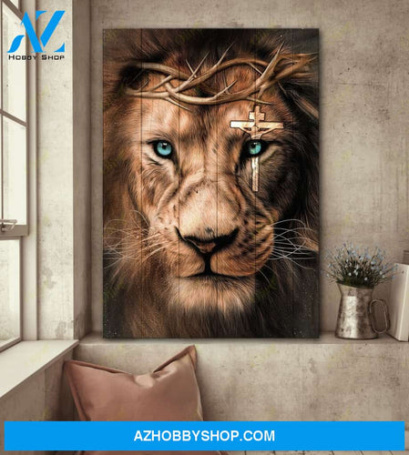 Portrait God Canvas - Bible Verse Wall Art - Jesus - Awesome lion and cross on his eye Canvas