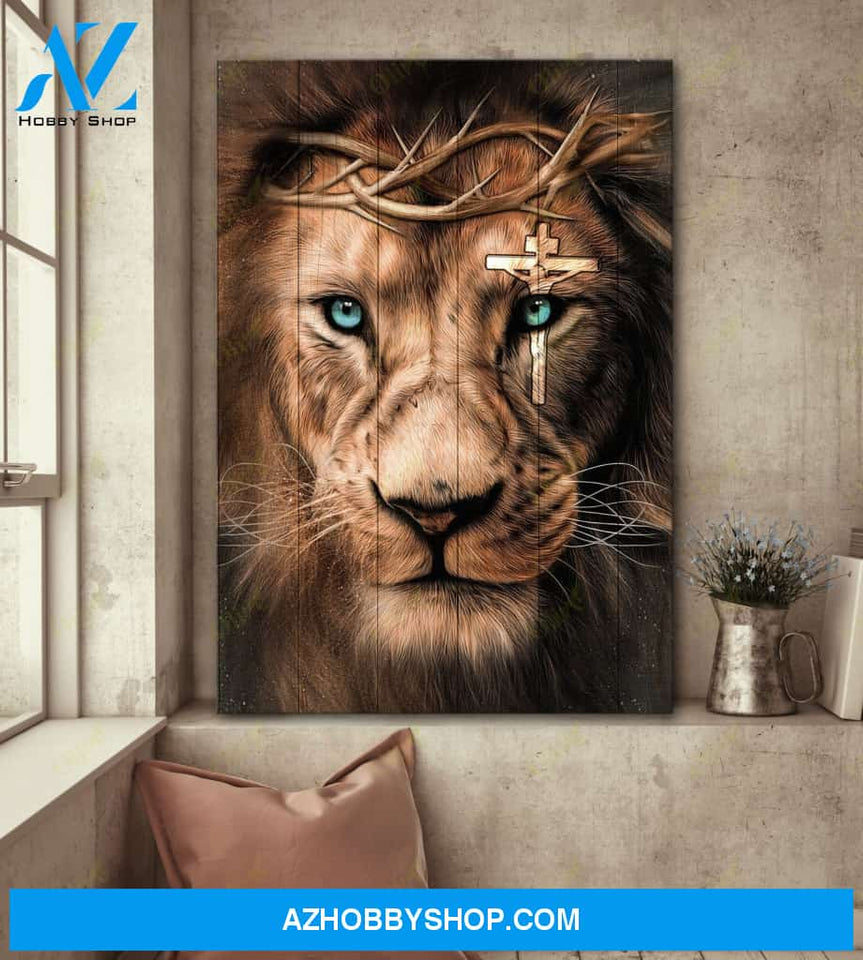 Portrait God Canvas - Bible Verse Wall Art - Jesus - Awesome lion and cross on his eye Canvas