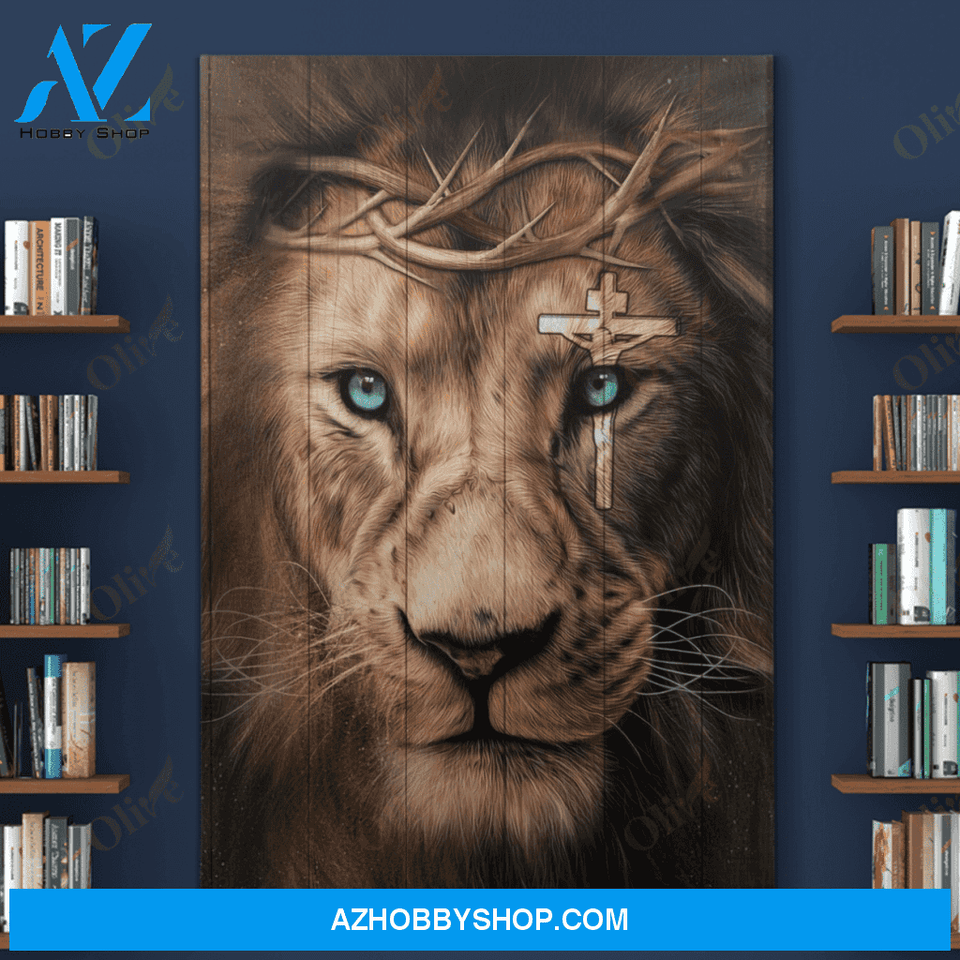 Portrait God Canvas - Bible Verse Wall Art - Jesus - Awesome lion and cross on his eye Canvas