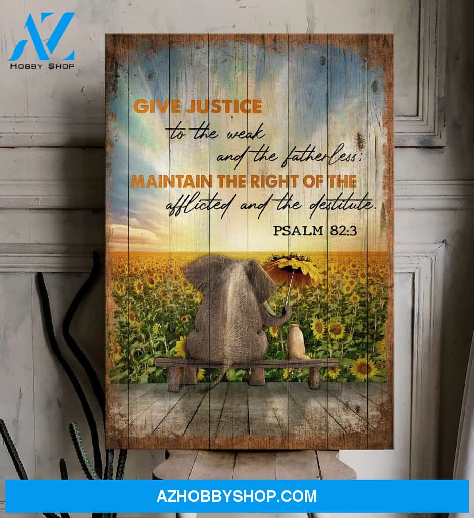 Portrait God Canvas - Bible Verse Wall Art - Jesus - Elephant and Dog - Give justice to the weak Canvas