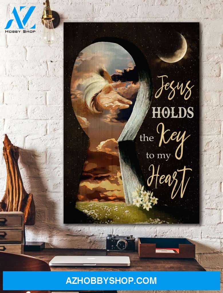 Portrait God Canvas - Bible Verse Wall Art - Jesus holds the key to my heart Canvas