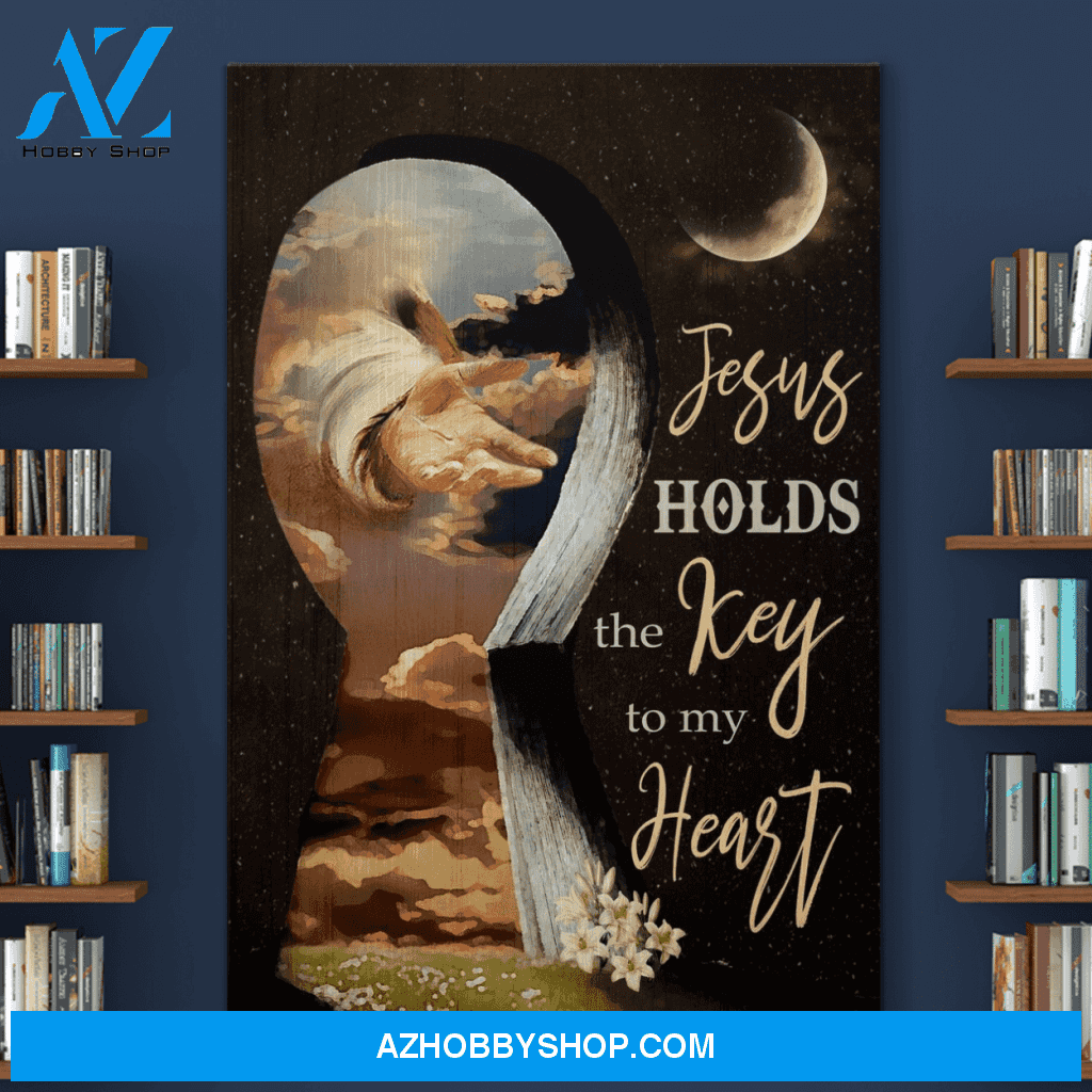 Portrait God Canvas - Bible Verse Wall Art - Jesus holds the key to my heart Canvas
