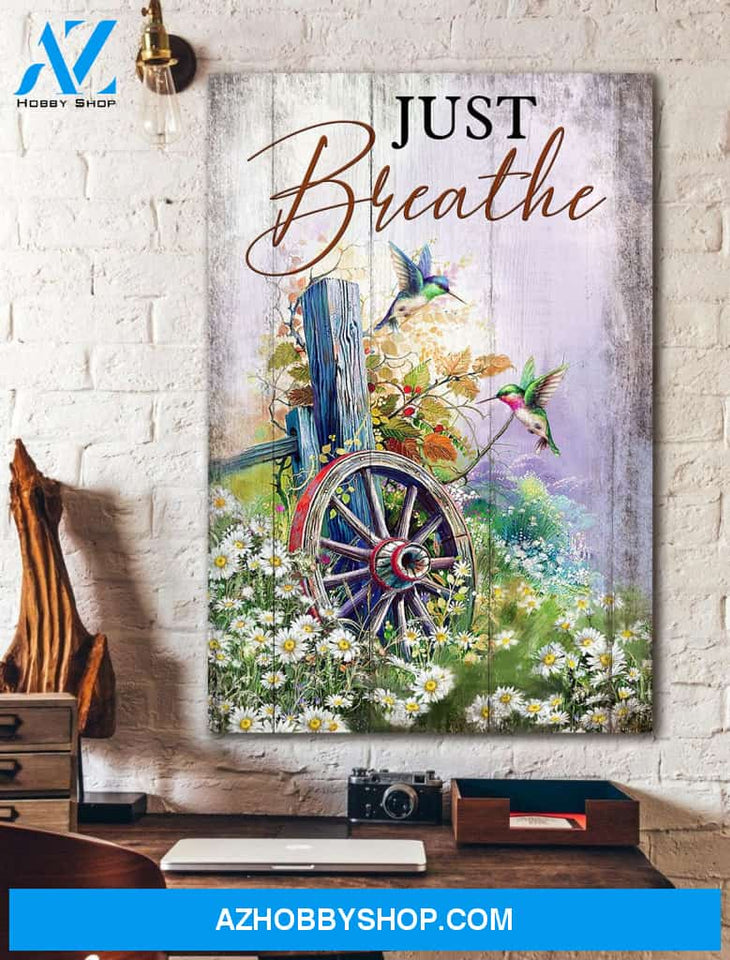 Portrait God Canvas - Bible Verse Wall Art - Jesus - Just breathe and humming bird Canvas