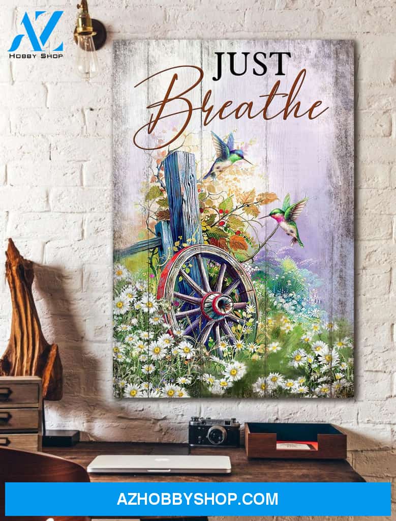 Portrait God Canvas - Bible Verse Wall Art - Jesus - Just breathe and humming bird Canvas