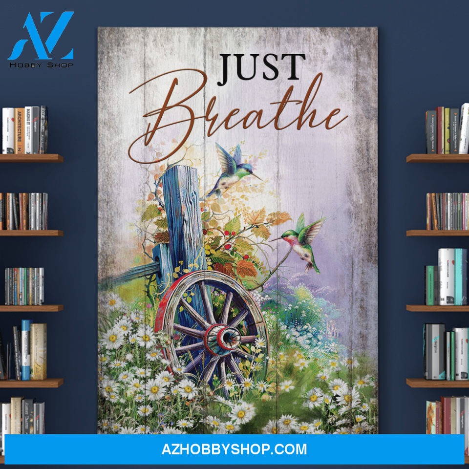 Portrait God Canvas - Bible Verse Wall Art - Jesus - Just breathe and humming bird Canvas