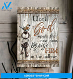Portrait God Canvas - Bible Verse Wall Art - Jesus - Until God opens the next door - Praise him Canvas