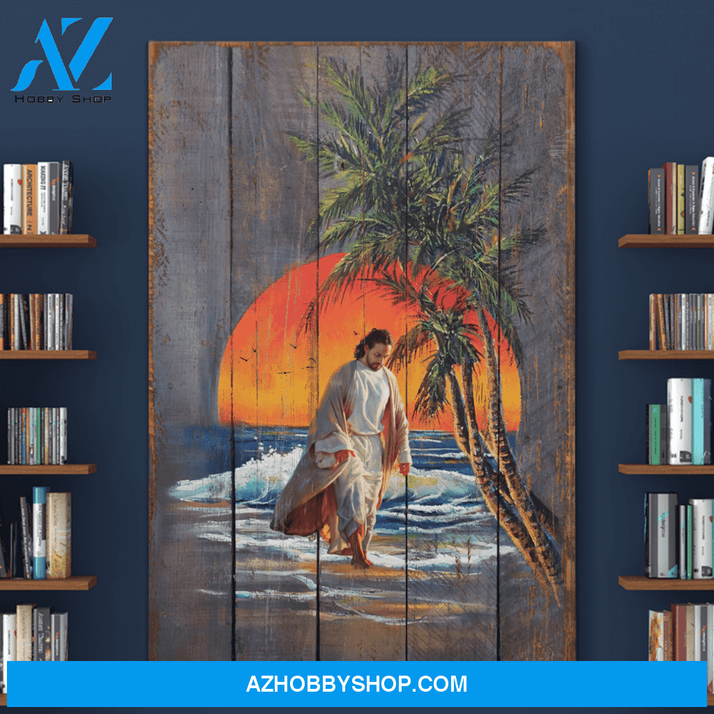 Portrait God Canvas - Bible Verse Wall Art - Jesus - Walking in the sunset Canvas