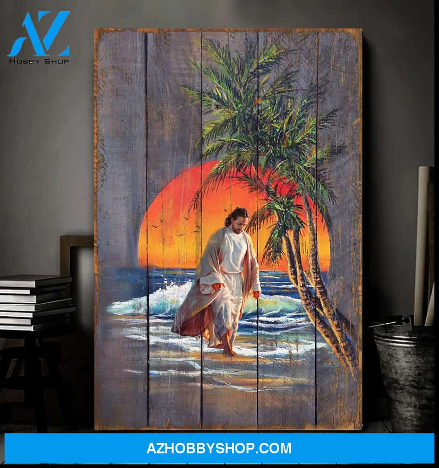 Portrait God Canvas - Bible Verse Wall Art - Jesus - Walking in the sunset Canvas