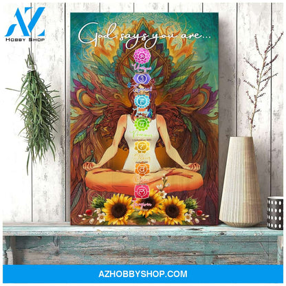 Portrait God Canvas - Bible Verse Wall Art - Yoga - God says you are Canvas