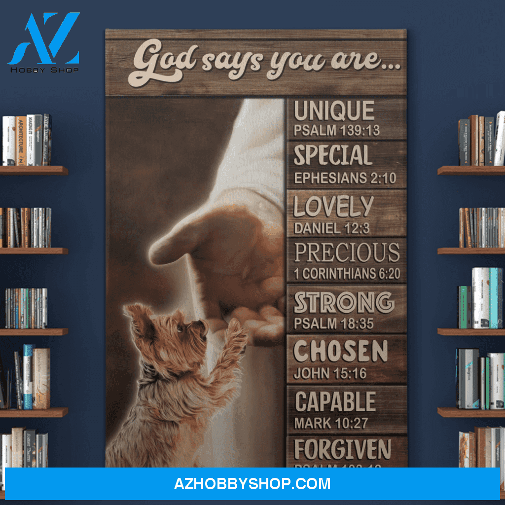 Portrait God Canvas - Bible Verse Wall Art - Yorkshire Terrier - God says you are Canvas