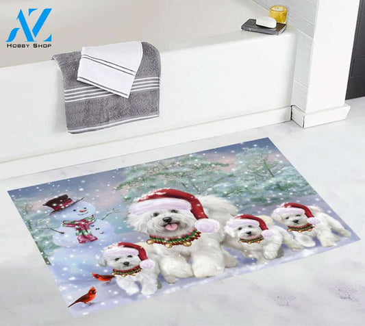 Bichon Frise Christmas Dog Running Doormat