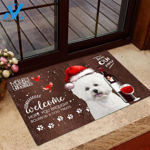Bichon Frise Join Our Party Christmas Doormat