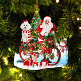 Godmerch- Ornament- bichon frise On Santa's Bike Ornament Dog Ornament, Car Ornament, Christmas Ornament