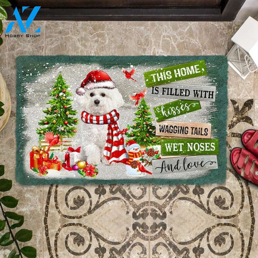 Bichon Frise This Home Is Filled With Kisses Christmas Dog Doormat