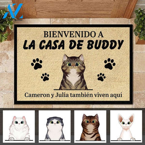 Bienvenida personalizada a la casa del gato Spanish - Funny Personalized Cat Doormat (WT) 