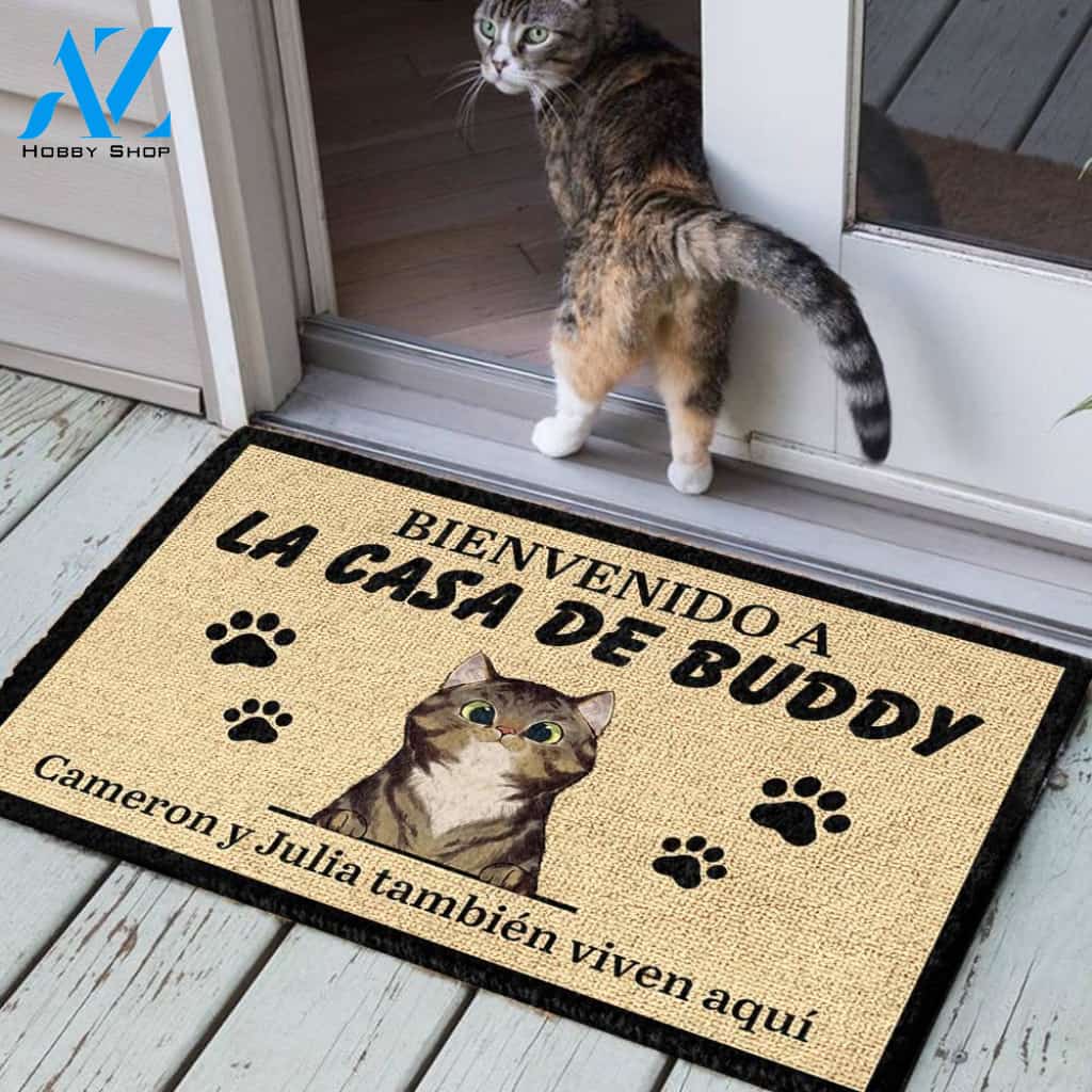 Bienvenida personalizada a la casa del gato Spanish - Funny Personalized Cat Doormat (WT) 