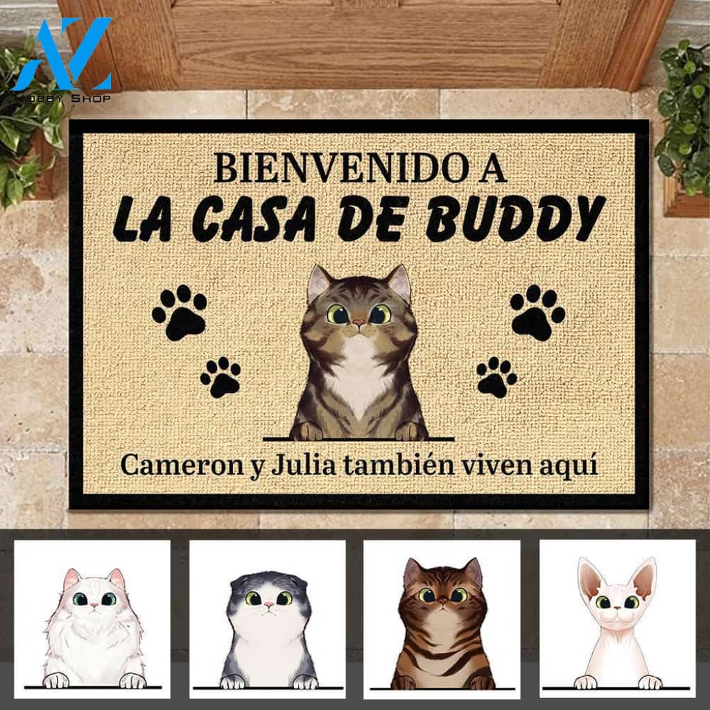 Bienvenida personalizada a la casa del gato Spanish - Funny Personalized Cat Doormat | WELCOME MAT | HOUSE WARMING GIFT