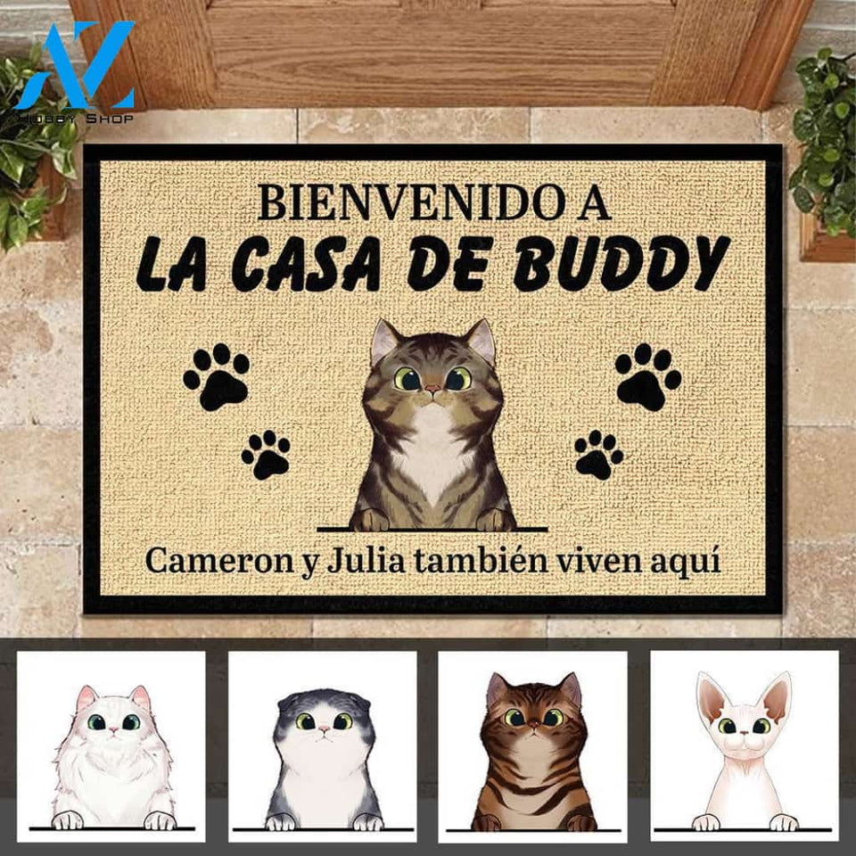 Bienvenida personalizada a la casa del gato Spanish - Funny Personalized Cat Doormat (WT) | WELCOME MAT | HOUSE WARMING GIFT