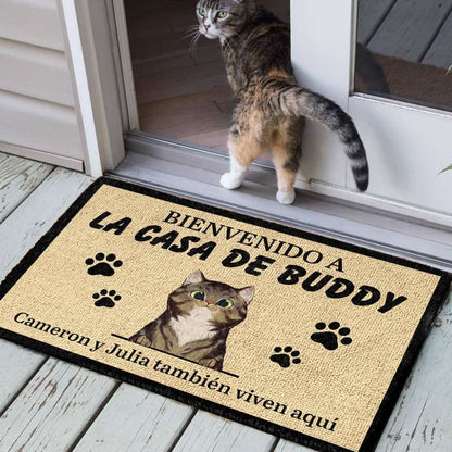 Bienvenida Personalizada A La Casa Del Gato Spanish - Personalized Doormat Door